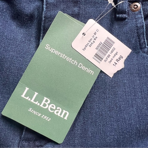 NWT L.L. Bean Super Stretch Slim Jeans Straight Leg Dark Indigo Women's size 14 - Picture 4 of 10